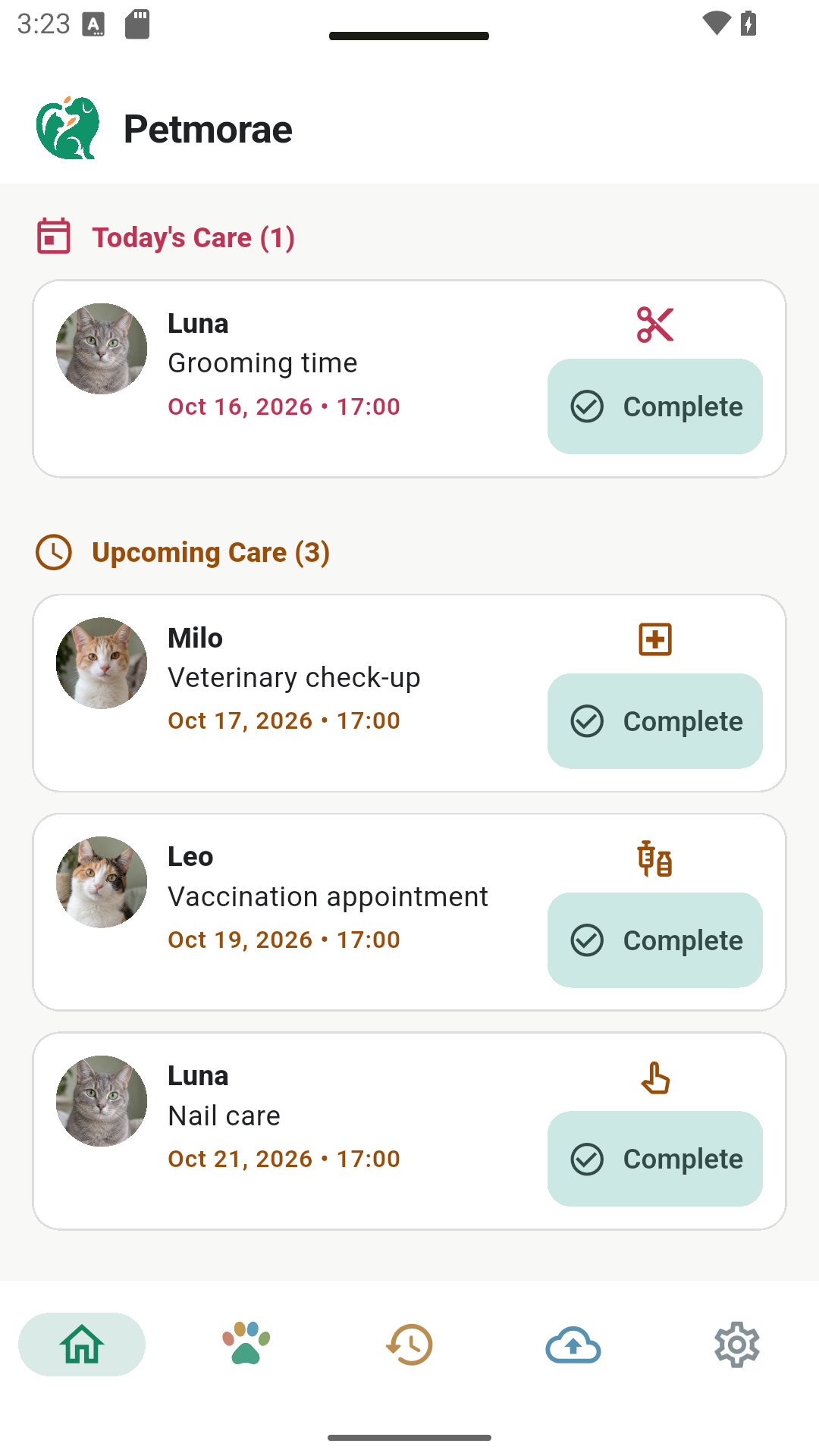 Home with four upcoming care tasks